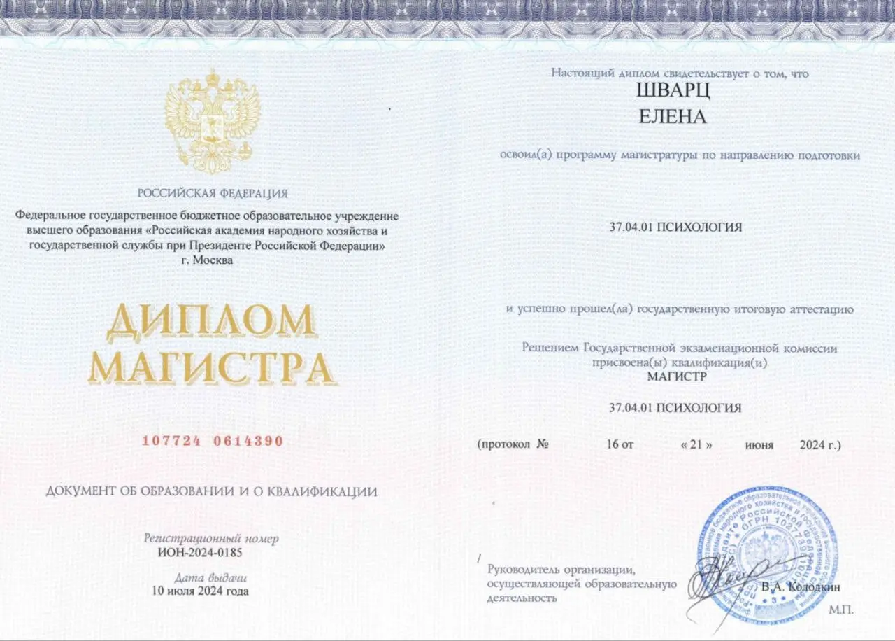 Диплом магистра психологии